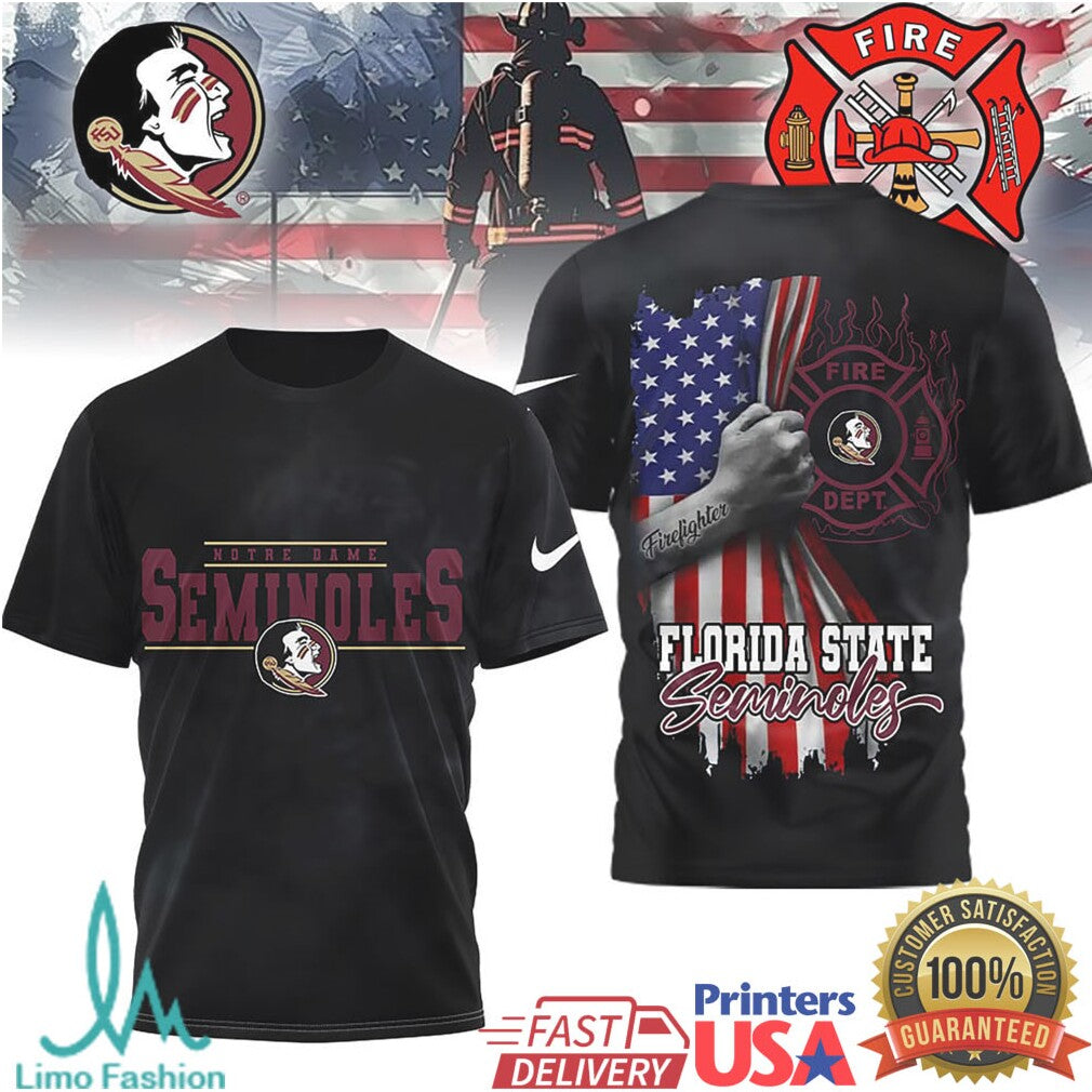 Florida State Seminoles Firefighter American Flag NCAA T Shirt - Limotees LLC