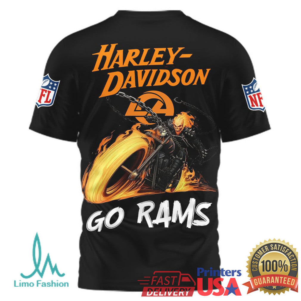Los Angeles Rams Official NFL Ghost Rider Harley Davidson 3D Shirt - Limotees LLC