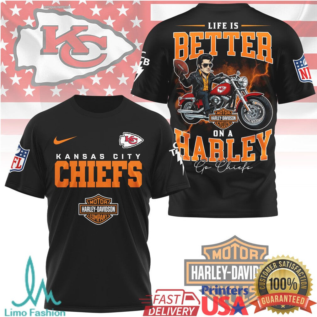 Kansas City Chiefs Official NFL Elvis Presley Harley Davidson 3D Shirt - Limotees LLC