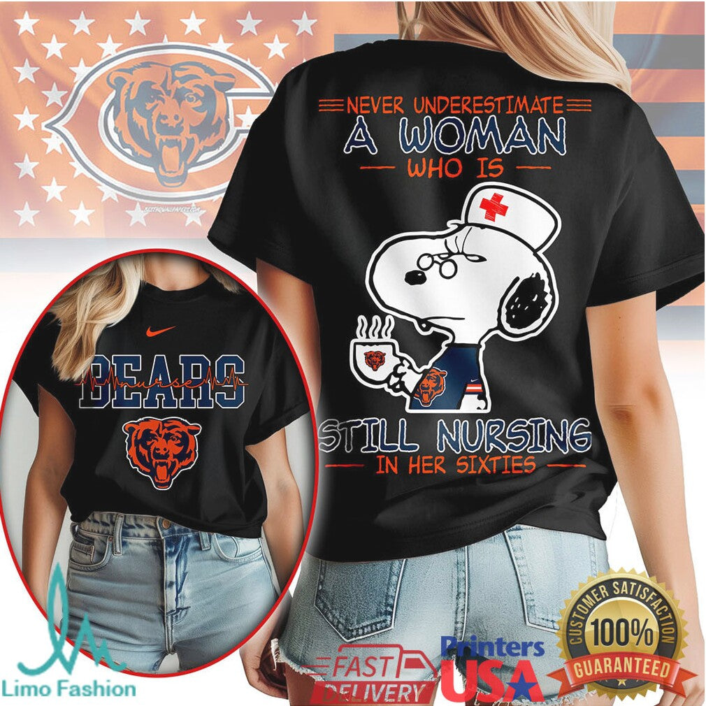 Chicago Bears Nursing Snoopy T Shirt Never Underestimate A Woman Still Nursing In Her Sixties
