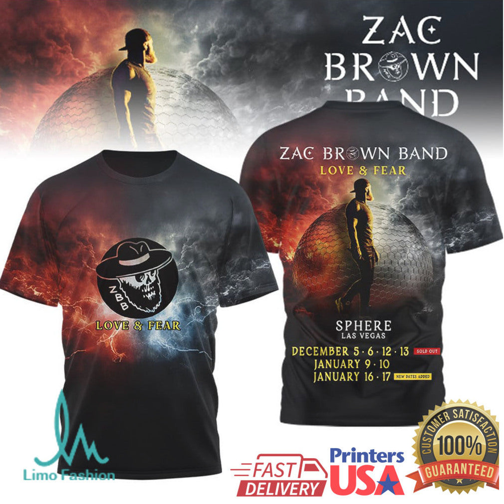 Zac Brown Band Love & Fear Sphere Las Vegas T Shirt 2026 Concert T Shirt - Limotees LLC