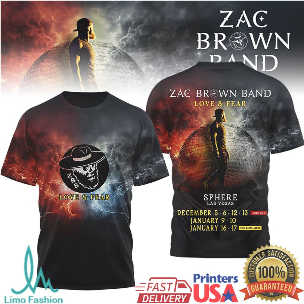 Zac Brown Band Love & Fear Sphere Las Vegas T Shirt 2026 Concert T Shirt - Limotees LLC
