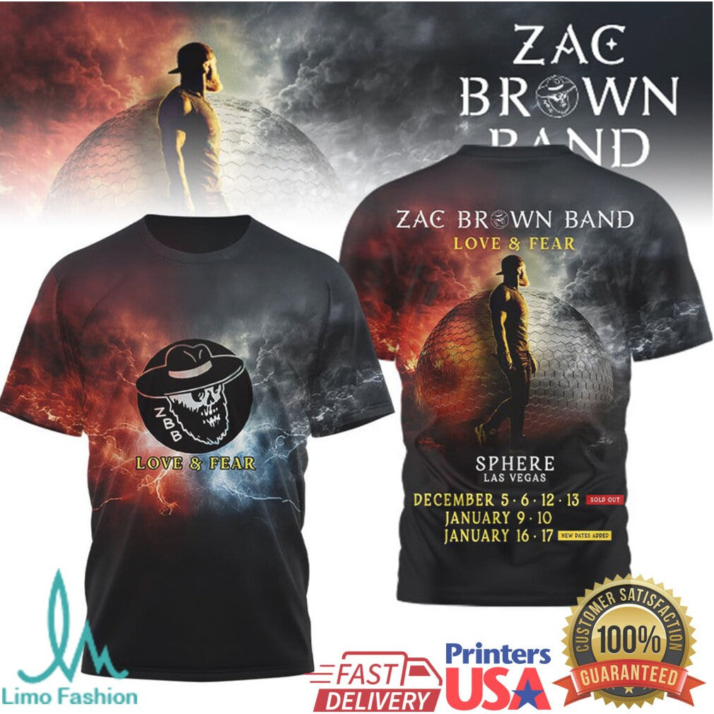 Zac Brown Band Love & Fear Sphere Las Vegas T Shirt 2026 Concert T Shirt - Limotees LLC