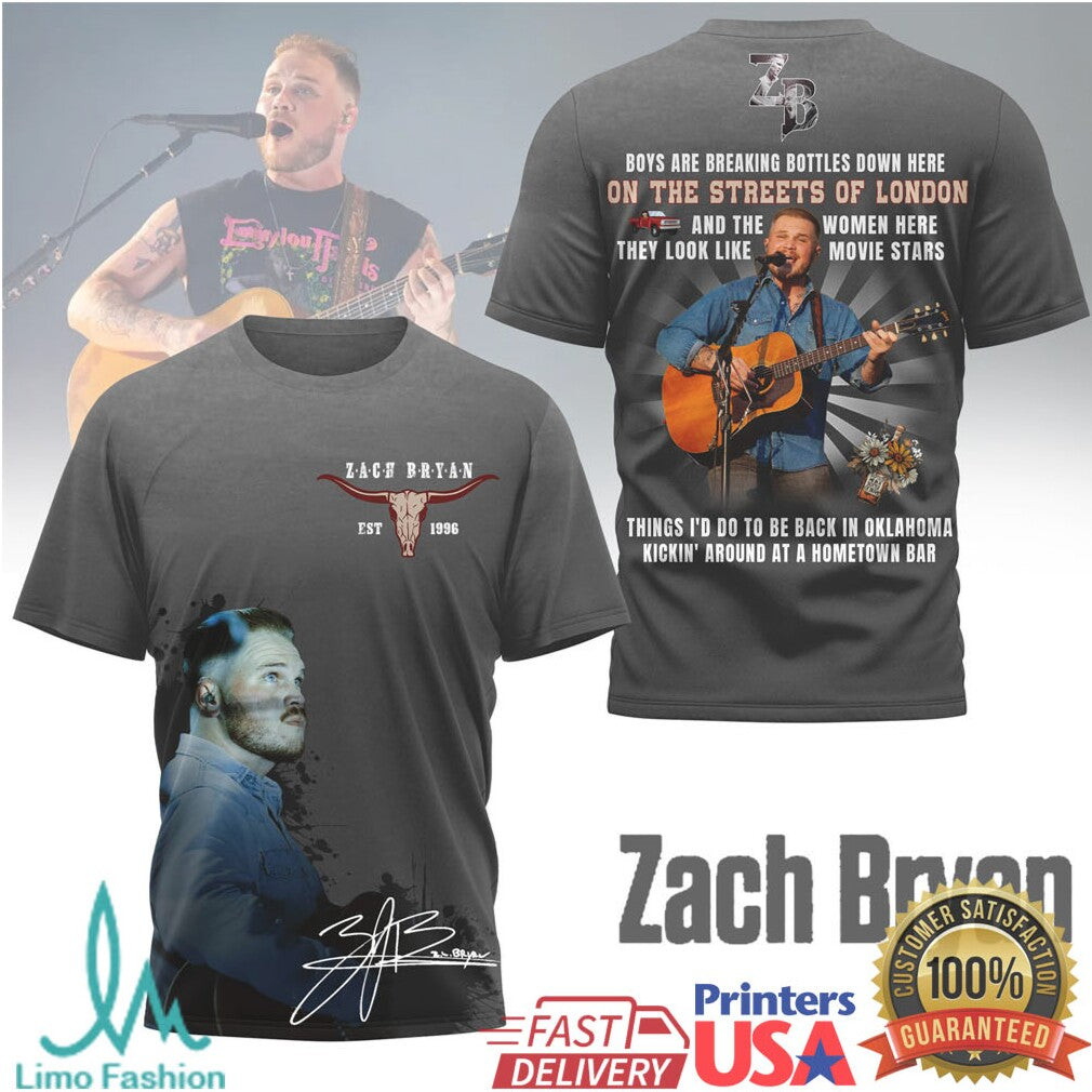Zach Bryan Oklahoma Hometown Bar Lyrics Charcoal Graphic T Shirt - Limotees LLC