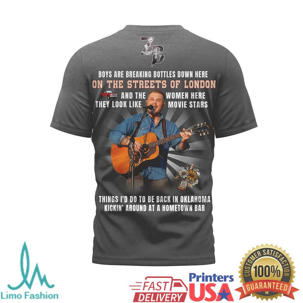Zach Bryan Oklahoma Hometown Bar Lyrics Charcoal Graphic T Shirt - Limotees LLC