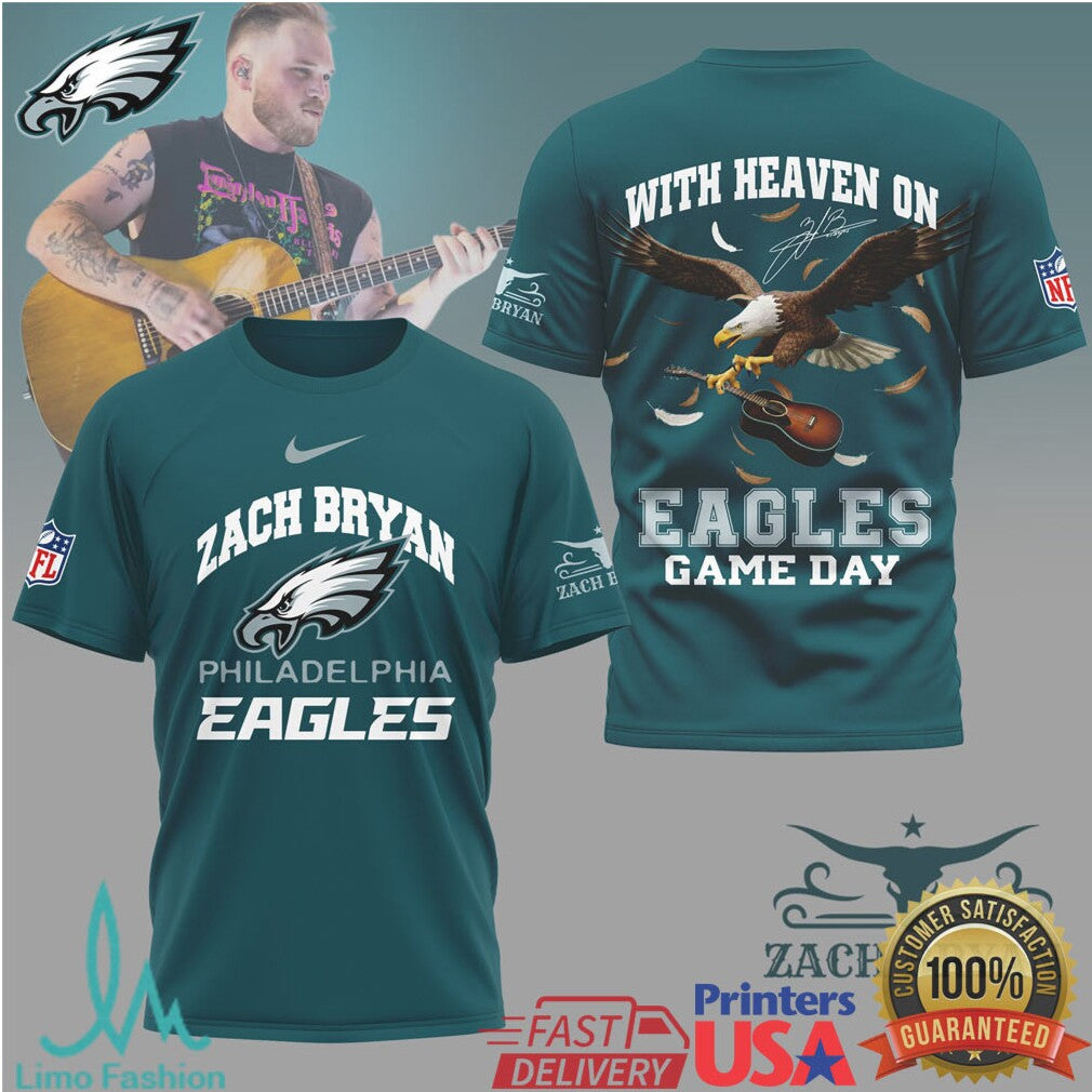 Zach Bryan X Philadelphia Eagles “With Heaven On” Nfl T Shirt - Limotees LLC