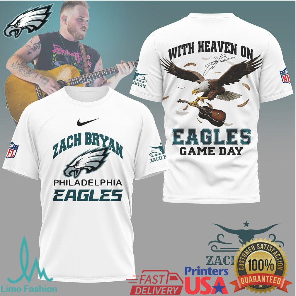 Zach Bryan X Philadelphia Eagles “With Heaven On” Nfl T Shirt - Limotees LLC