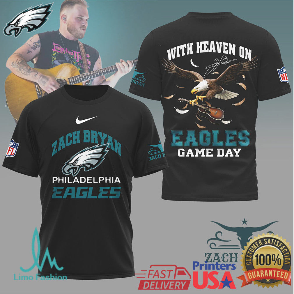 Zach Bryan X Philadelphia Eagles “With Heaven On” Nfl T Shirt - Limotees LLC