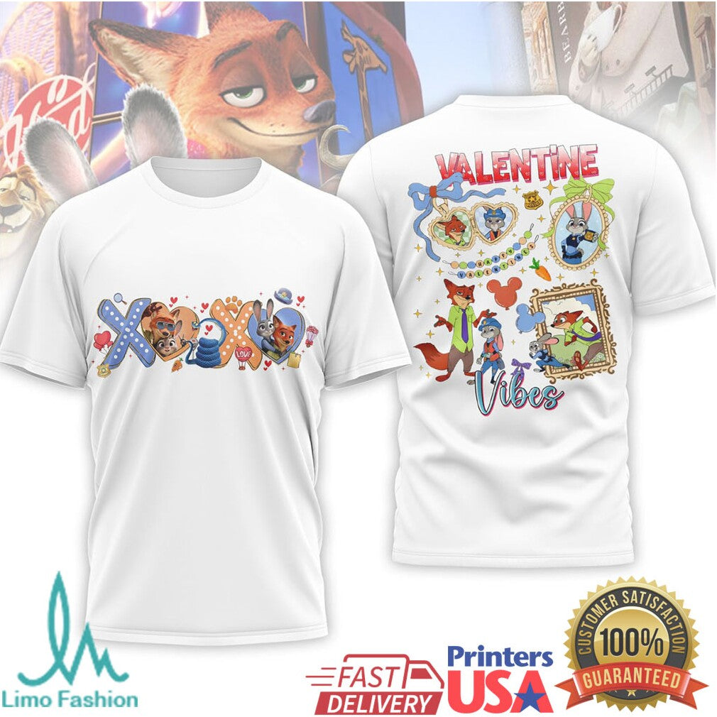 Zootopia Valentine Vibes Xoxo Disney Tshirt - Limotees LLC