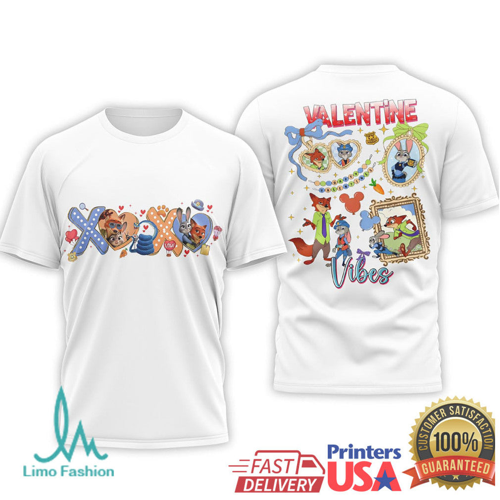 Zootopia Valentine Vibes Xoxo Disney Tshirt - Limotees LLC