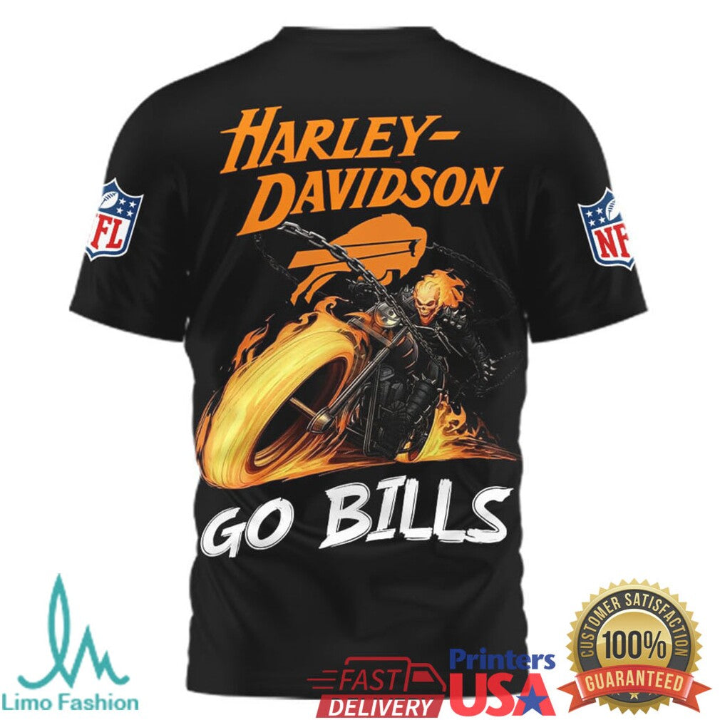 Buffalo Bills Official NFL Ghost Rider Harley Davidson 3D Shirt - Limotees LLC
