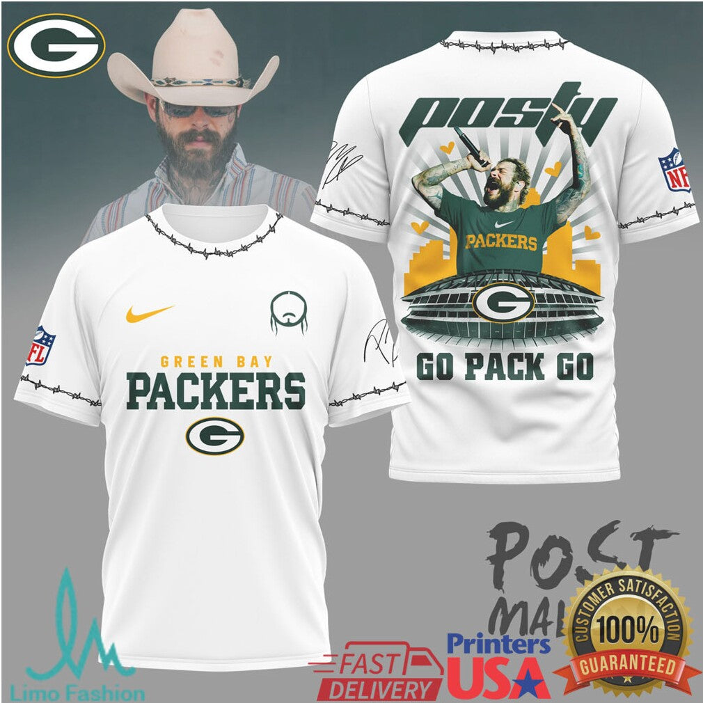 Green Bay Packers Official NFL Post Malone Fan 3D Shirt - Limotees LLC