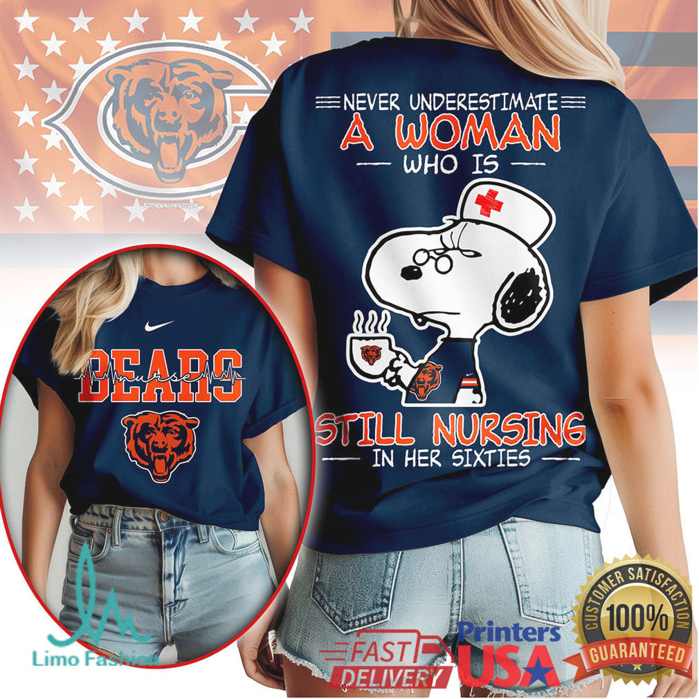 Chicago Bears Nursing Snoopy T Shirt Never Underestimate A Woman Still Nursing In Her Sixties
