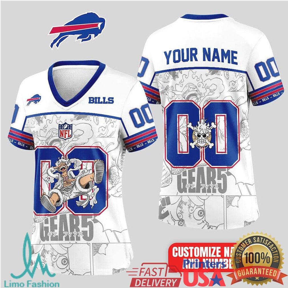 Buffalo Bills Official NFL Luffy Gear 5 Special Edition Baseball Jersey Custom Name - Limotees LLC