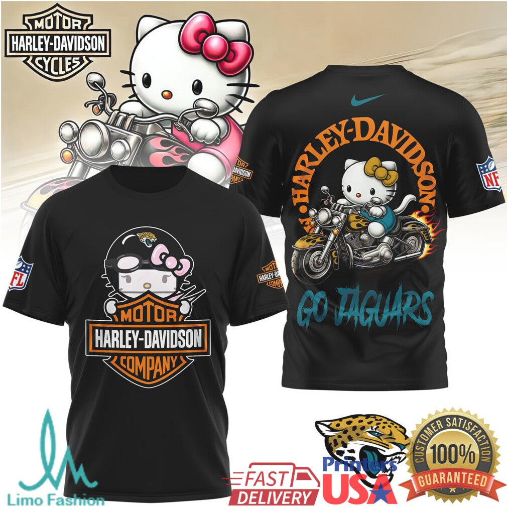 Jacksonville Jaguars Official NFL Hello Kitty Harley Davidson 3D Shirt - Limotees LLC