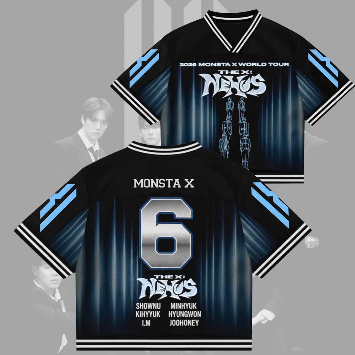 Monsta X World Tour Shownu Minhyuk Kihyun Hyungwon Joohoney I.M Mixed Mesh Jersey