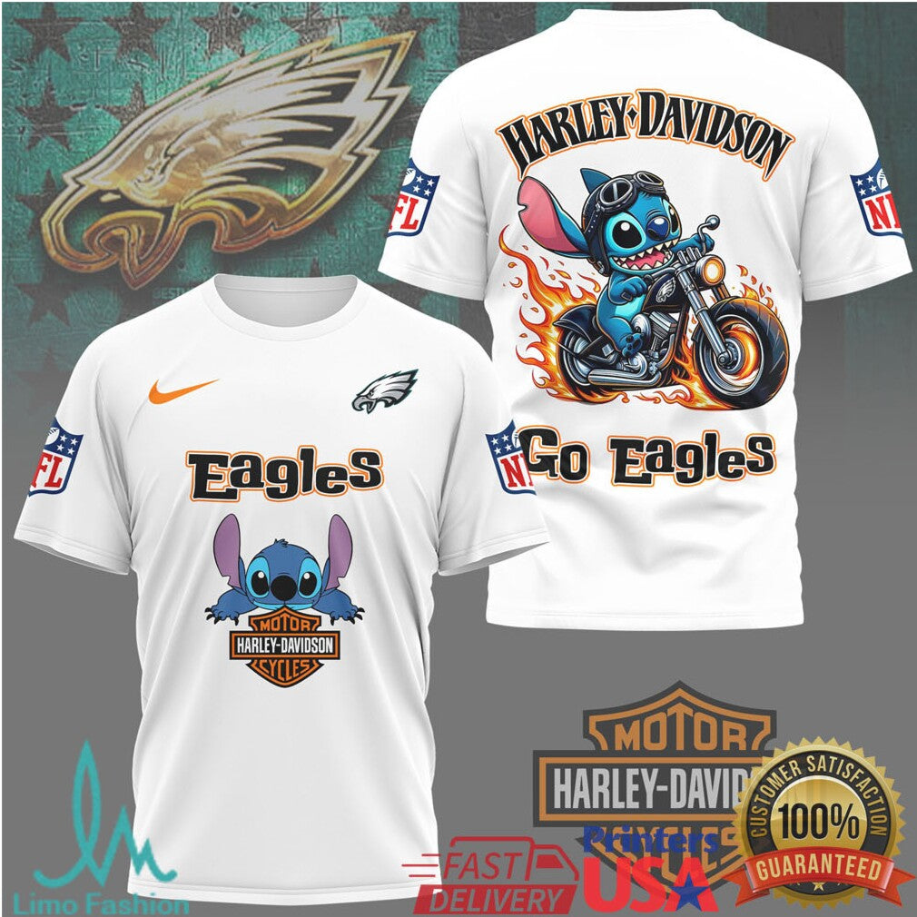 Philadelphia Eagles Official NFL Stitch Harley Davidson 3D Shirt - Limotees LLC