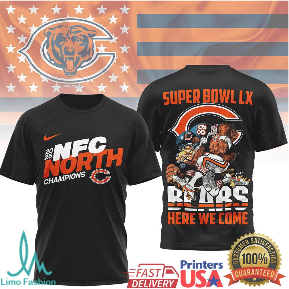 Chicago Bears Official Super Bowl LX NFL 2025 Division Champions 3D Shirt - Limotees LLC