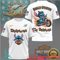 Miami Dolphins Official NFL Stitch Harley Davidson 3D Shirt