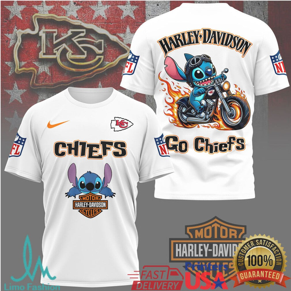 Kansas City Chiefs Official NFL Stitch Harley Davidson 3D Shirt - Limotees LLC