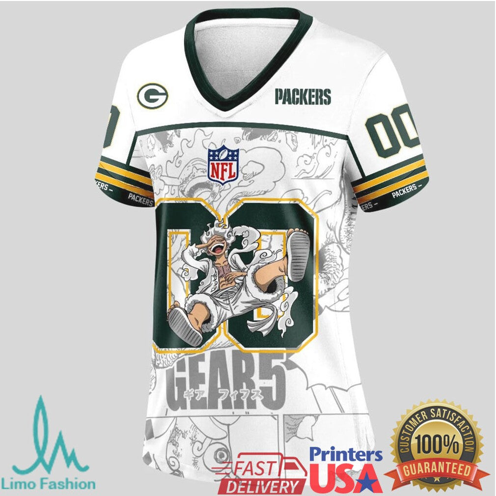 Green Bay Packers Official NFL Luffy Gear 5 Special Edition Baseball Jersey Custom Name - Limotees LLC