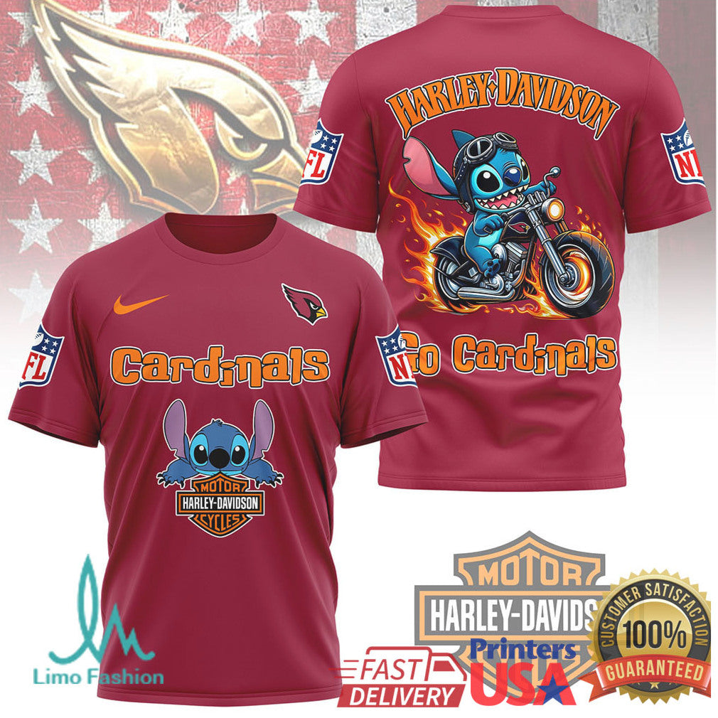 Arizona Cardinals Official NFL Stitch Harley Davidson 3D Shirt - Limotees LLC