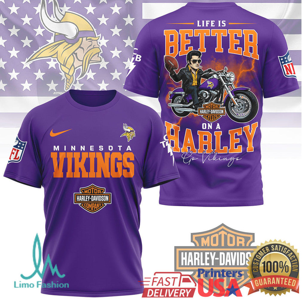 Minnesota Vikings Official NFL Elvis Presley Harley Davidson 3D Shirt - Limotees LLC