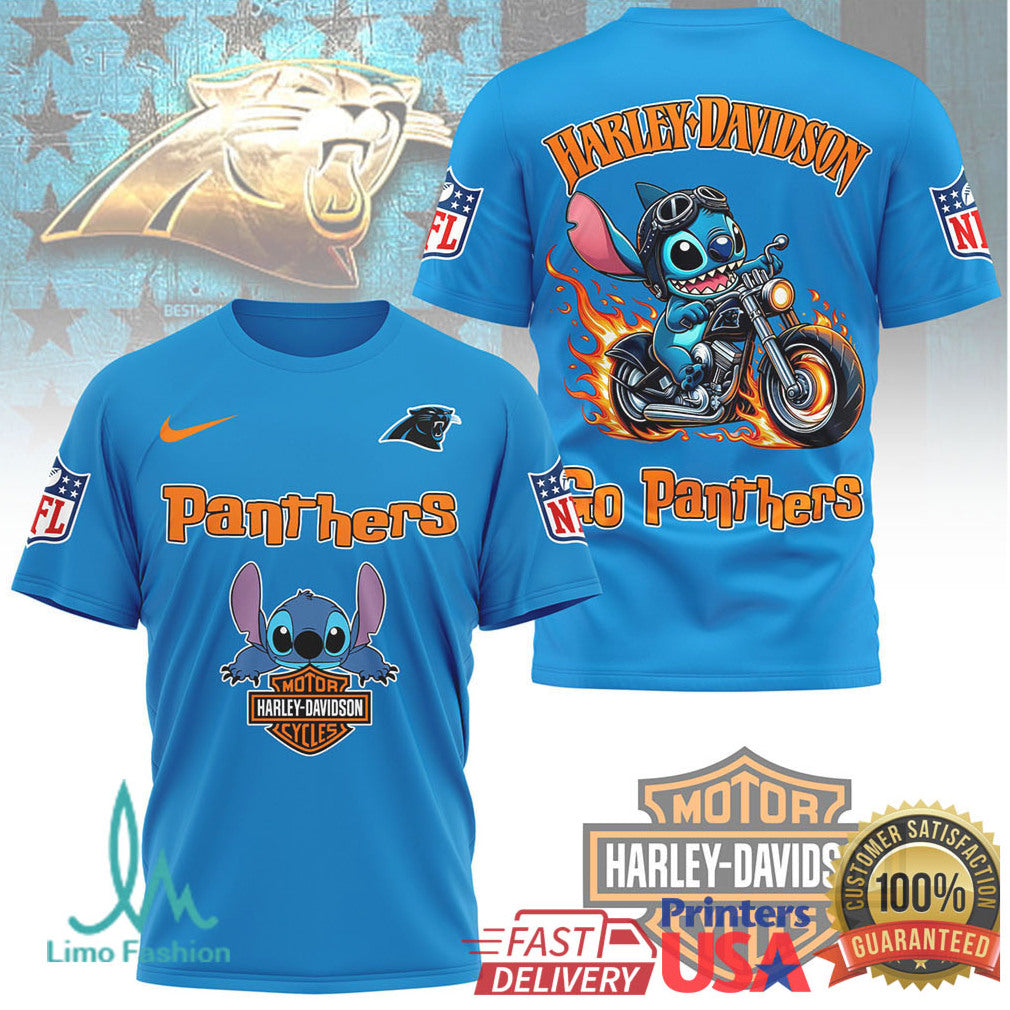 Carolina Panthers Official NFL Stitch Harley Davidson 3D Shirt - Limotees LLC