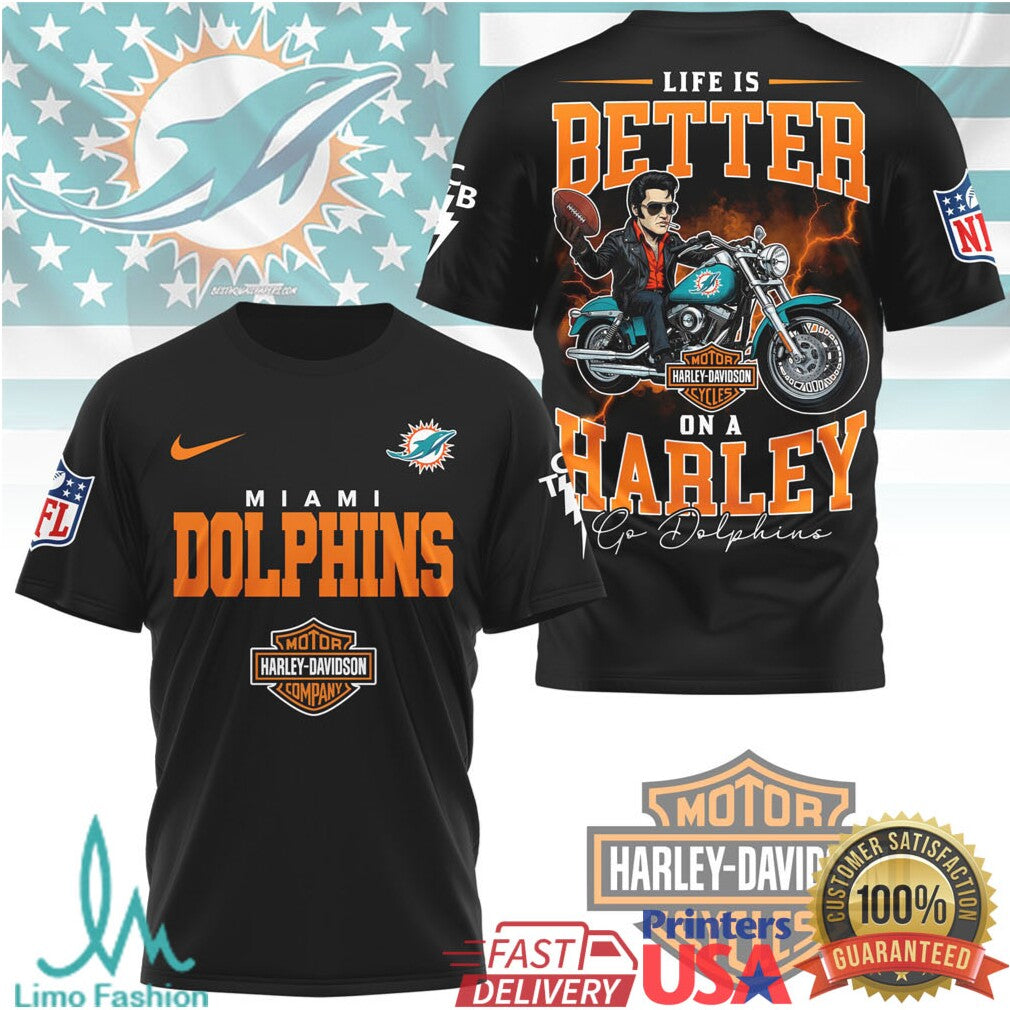Miami Dolphins Official NFL Elvis Presley Harley Davidson 3D Shirt - Limotees LLC
