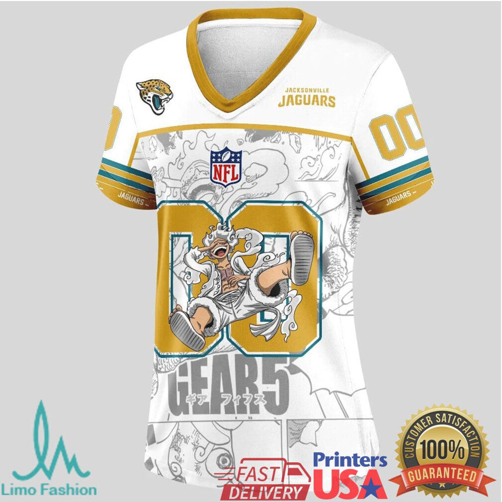 Jacksonville Jaguars Official NFL Luffy Gear 5 Special Edition Baseball Jersey Custom Name - Limotees LLC