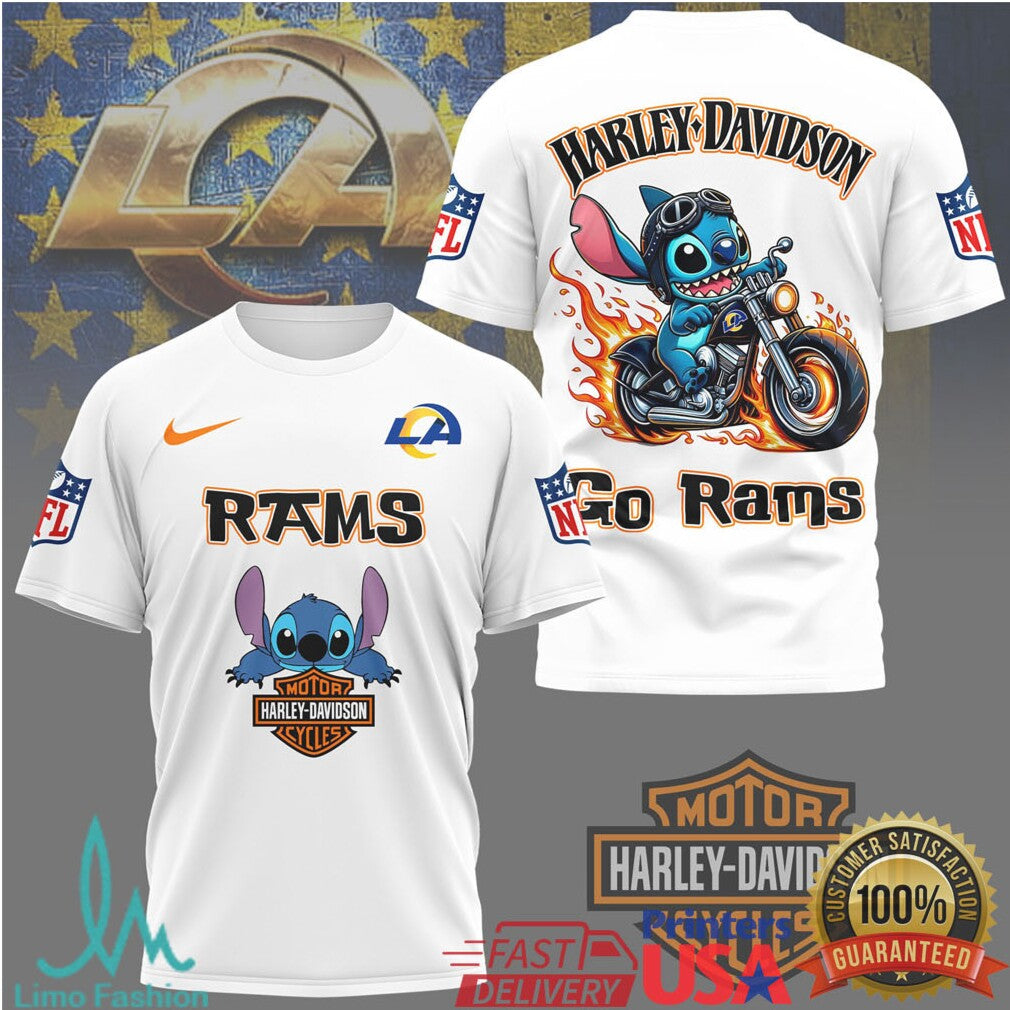 Los Angeles Rams Official NFL Stitch Harley Davidson 3D Shirt - Limotees LLC