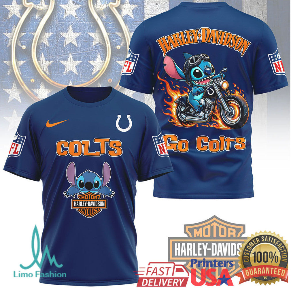 Indianapolis Colts Official NFL Stitch Harley Davidson 3D Shirt - Limotees LLC