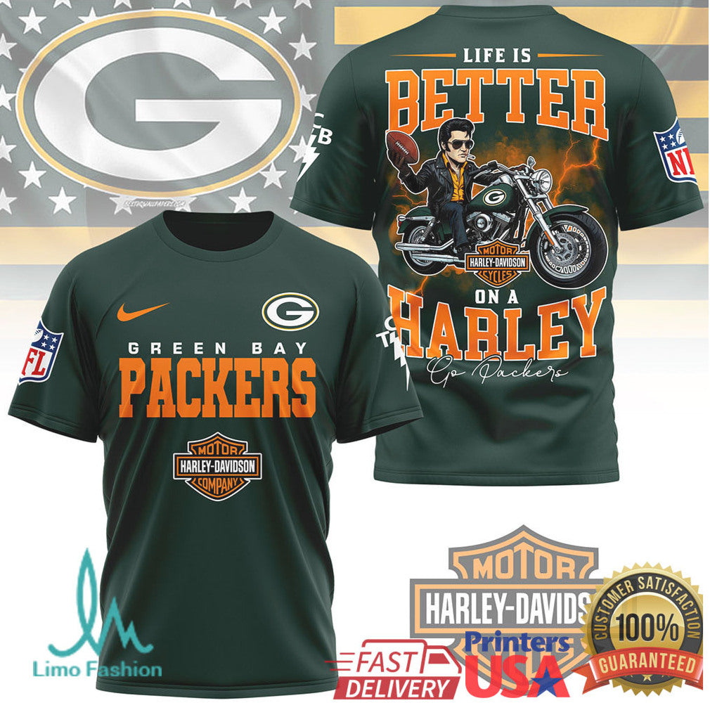 Green Bay Packers Official NFL Elvis Presley Harley Davidson 3D Shirt - Limotees LLC