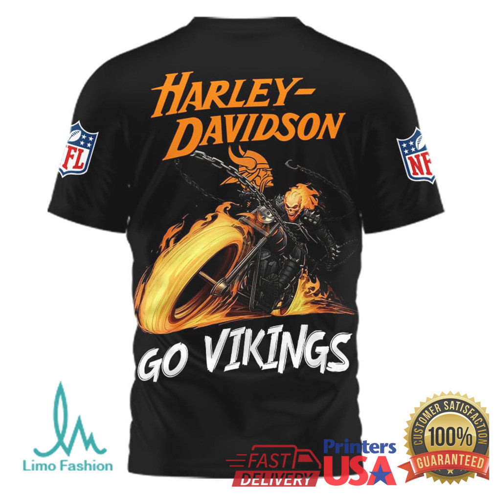 Minnesota Vikings Official NFL Ghost Rider Harley Davidson 3D Shirt - Limotees LLC