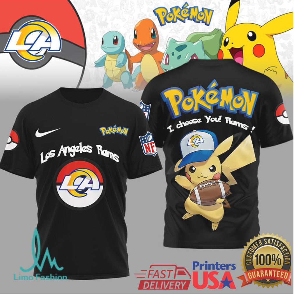 Los Angeles Rams Official NFL I Choose You Pikachu 3D Shirt - Limotees LLC