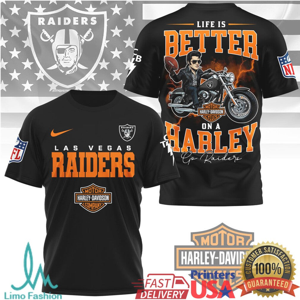 Las Vegas Raiders Official NFL Elvis Presley Harley Davidson 3D Shirt - Limotees LLC