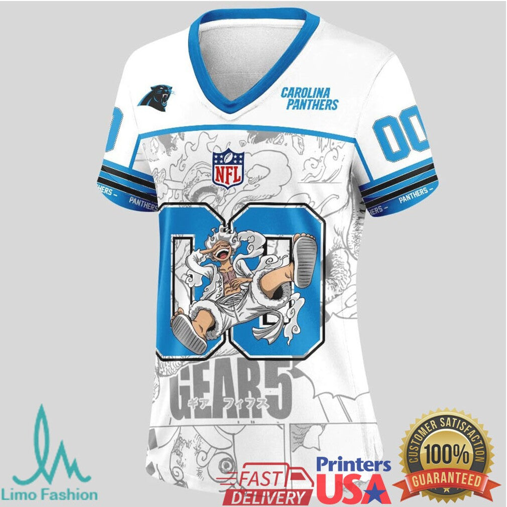 Carolina Panthers Official NFL Luffy Gear 5 Special Edition Baseball Jersey Custom Name - Limotees LLC