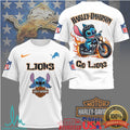 Detroit Lions Official NFL Stitch Harley Davidson 3D Shirt - Limotees LLC