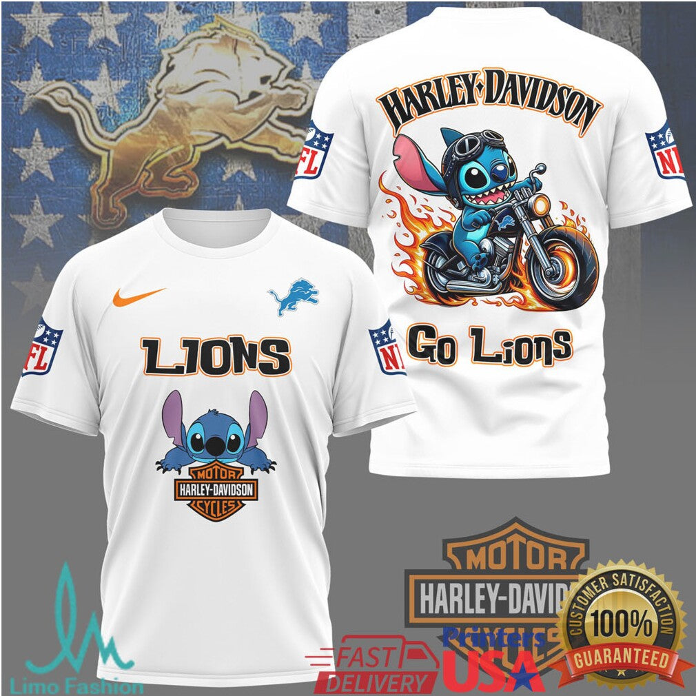 Detroit Lions Official NFL Stitch Harley Davidson 3D Shirt - Limotees LLC