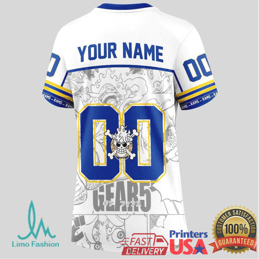 Los Angeles Rams Official NFL Luffy Gear 5 Special Edition Baseball Jersey Custom Name - Limotees LLC