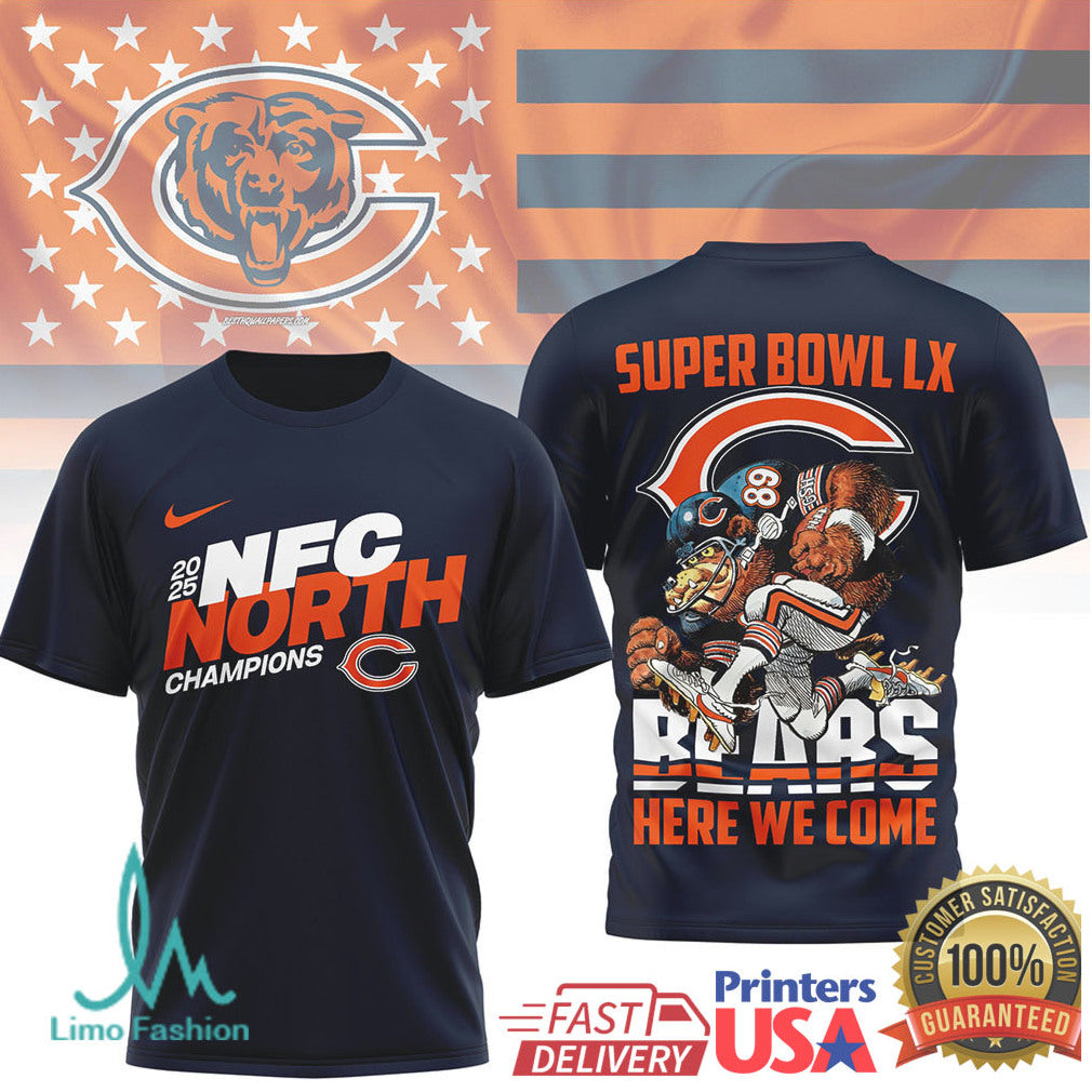 Chicago Bears Official Super Bowl LX NFL 2025 Division Champions 3D Shirt - Limotees LLC