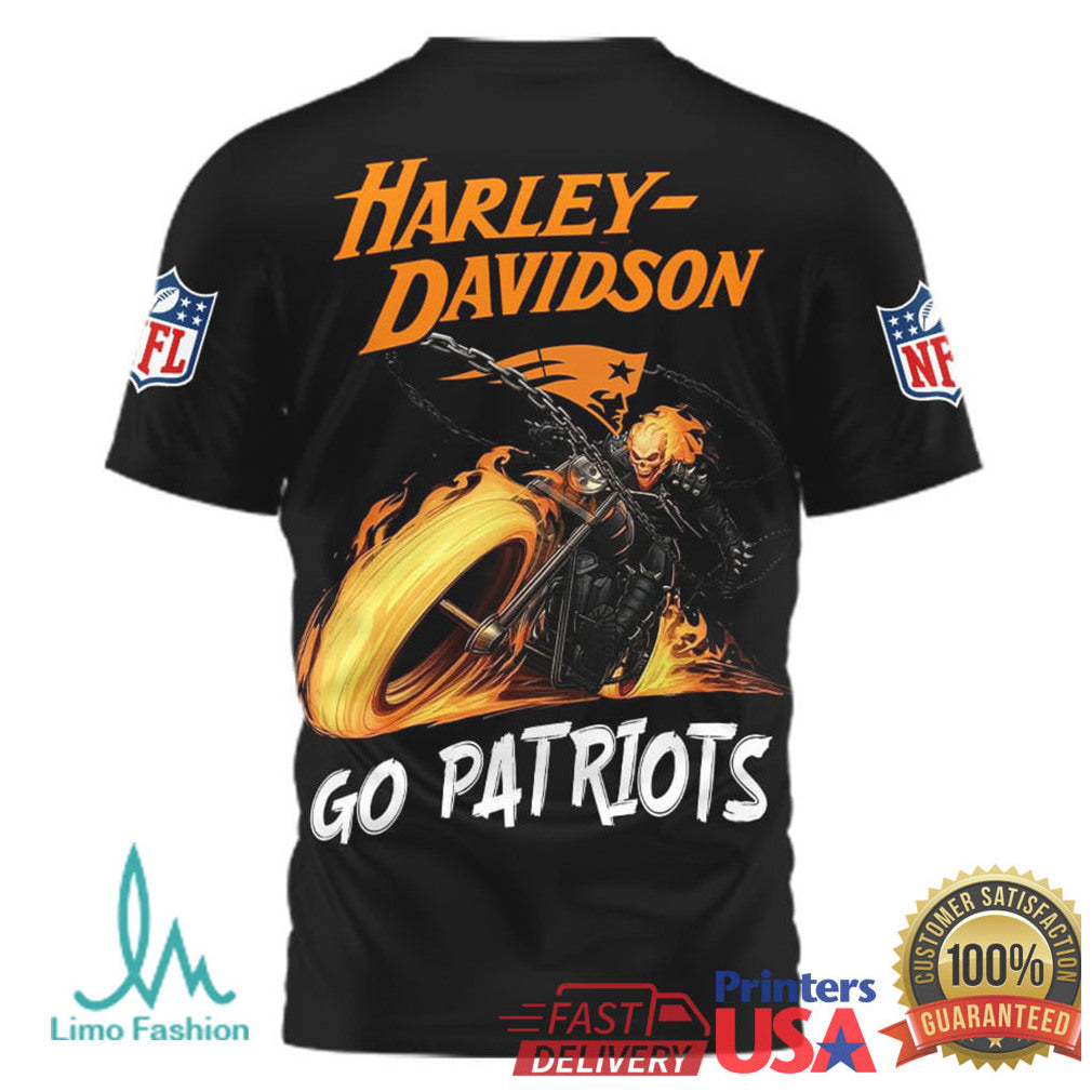 New England Patriots Official NFL Ghost Rider Harley Davidson 3D Shirt - Limotees LLC