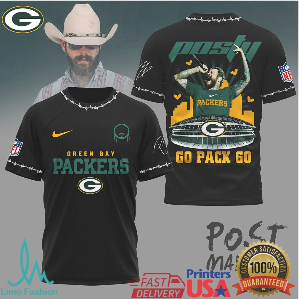 Green Bay Packers Official NFL Post Malone Fan 3D Shirt - Limotees LLC