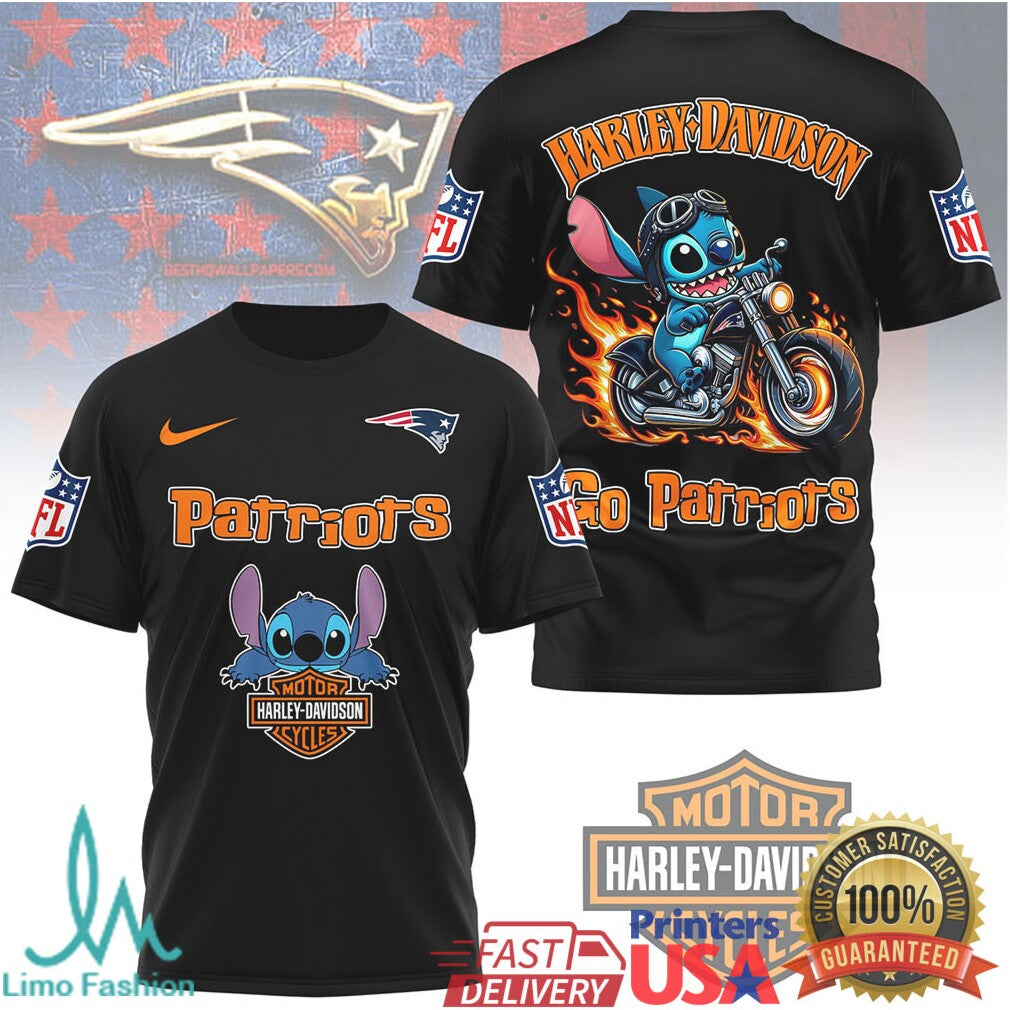 New England Patriots Official NFL Stitch Harley Davidson 3D Shirt - Limotees LLC