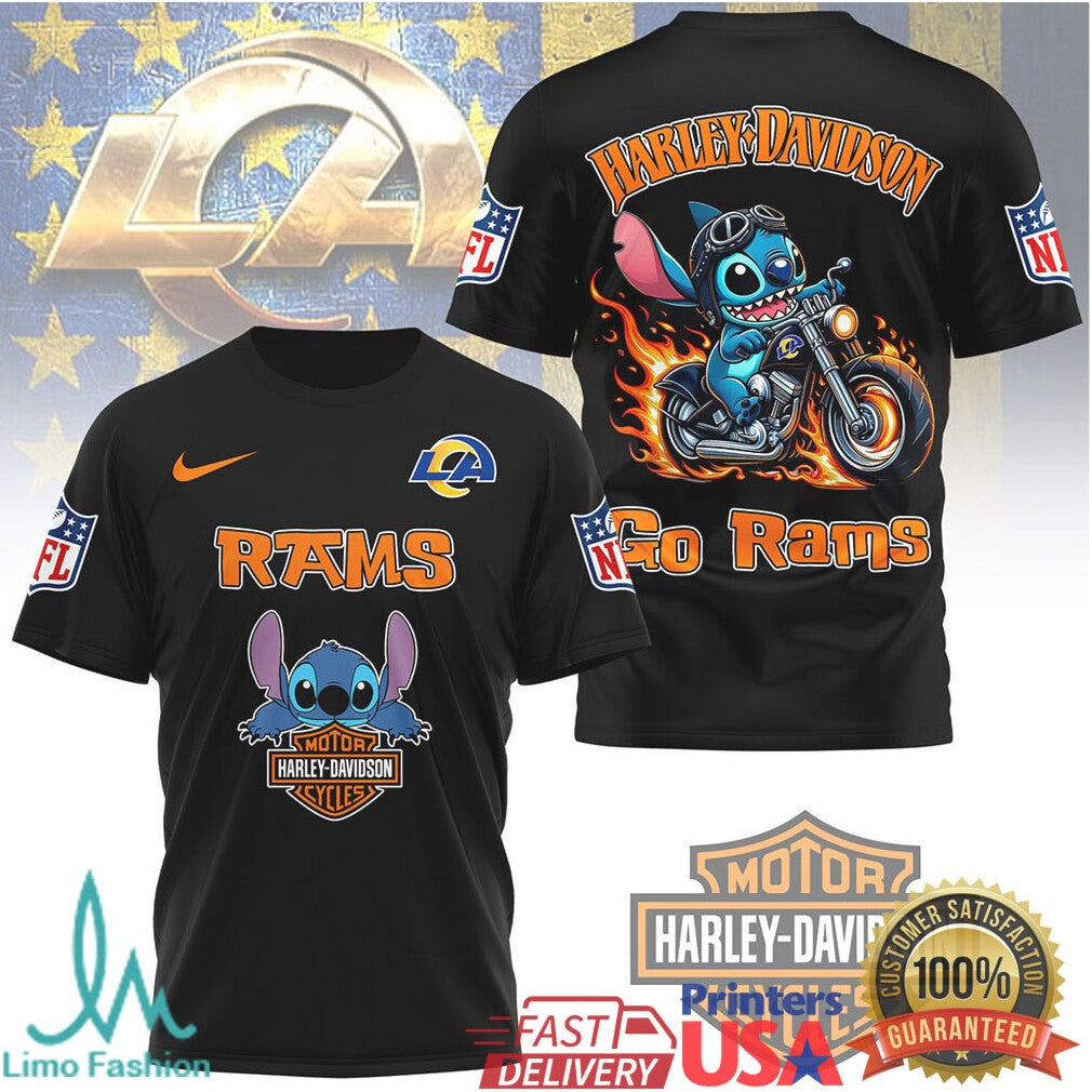 Los Angeles Rams Official NFL Stitch Harley Davidson 3D Shirt - Limotees LLC