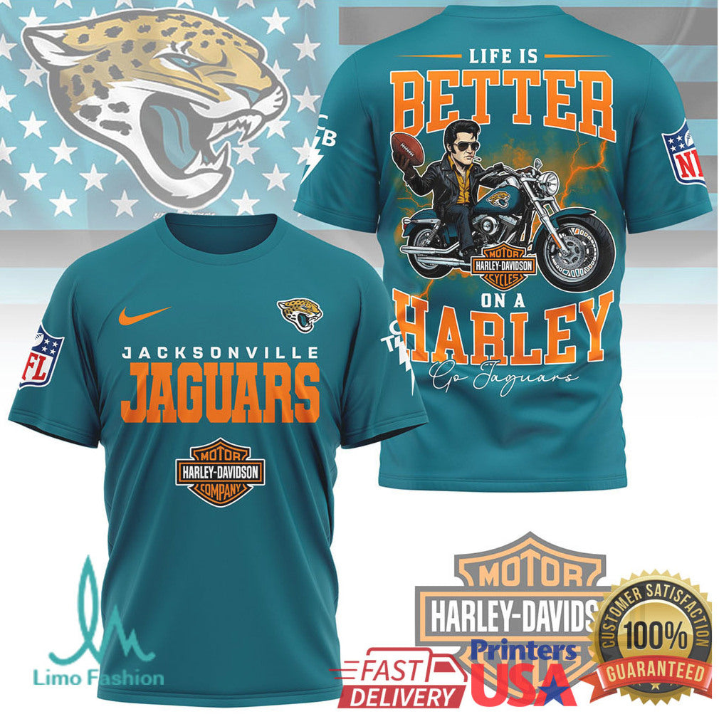 Jacksonville Jaguars Official NFL Elvis Presley Harley Davidson 3D Shirt - Limotees LLC