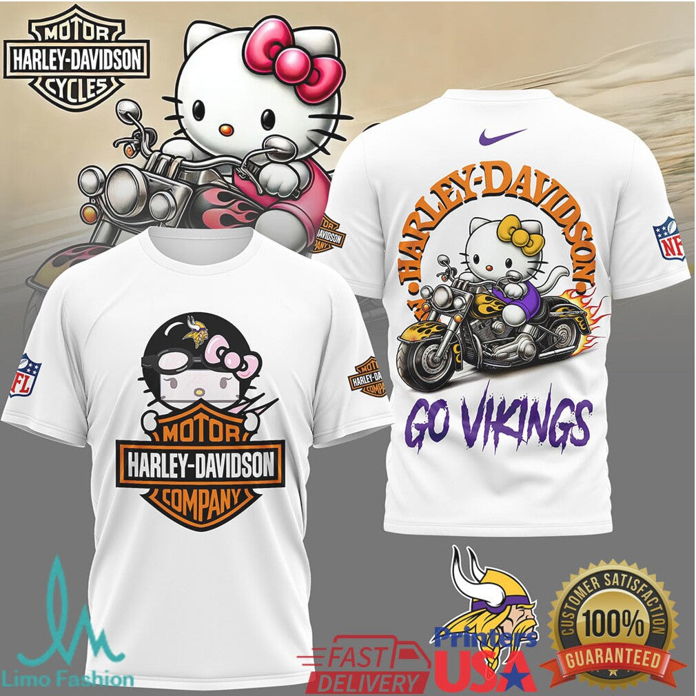 Minnesota Vikings Official NFL Hello Kitty Harley Davidson 3D Shirt - Limotees LLC