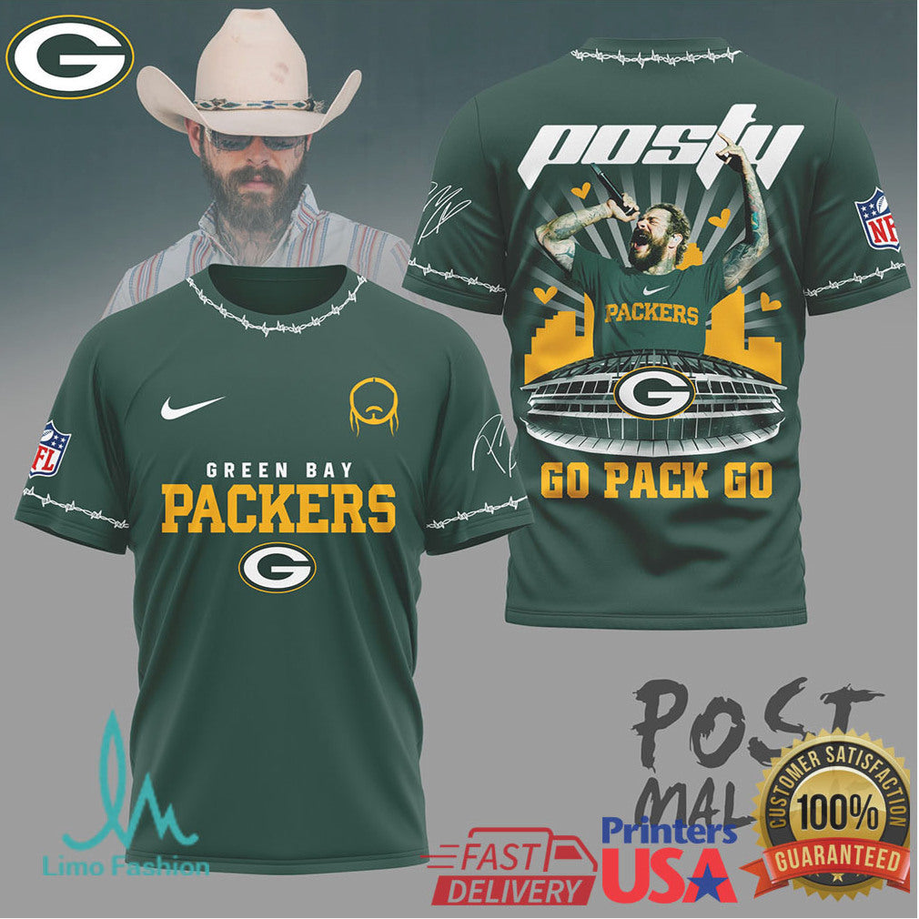 Green Bay Packers Official NFL Post Malone Fan 3D Shirt - Limotees LLC