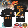 San Francisco 49ers Official NFL Ghost Rider Harley Davidson 3D Shirt - Limotees LLC