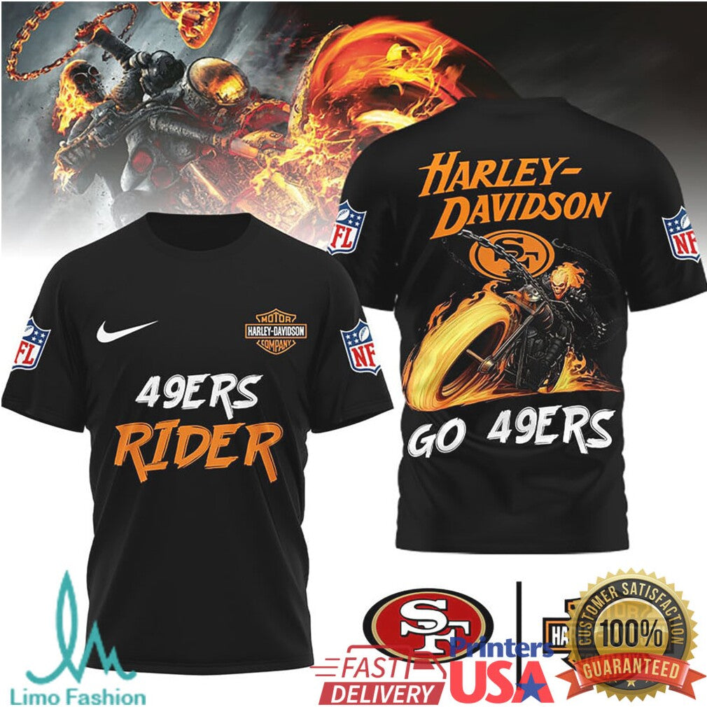 San Francisco 49ers Official NFL Ghost Rider Harley Davidson 3D Shirt - Limotees LLC